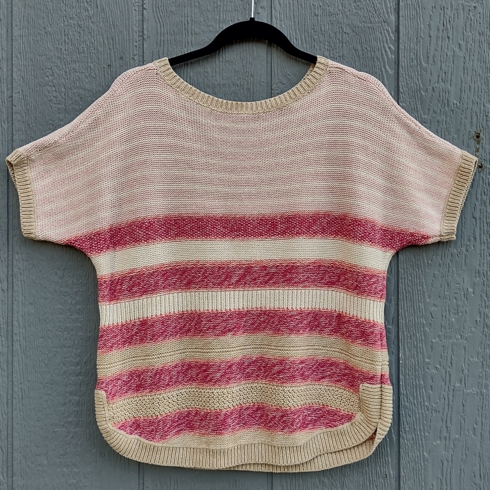 Chaps Ralph Lauren Dolman Sleeve Knit Pullover Medium Pink & Tan‎